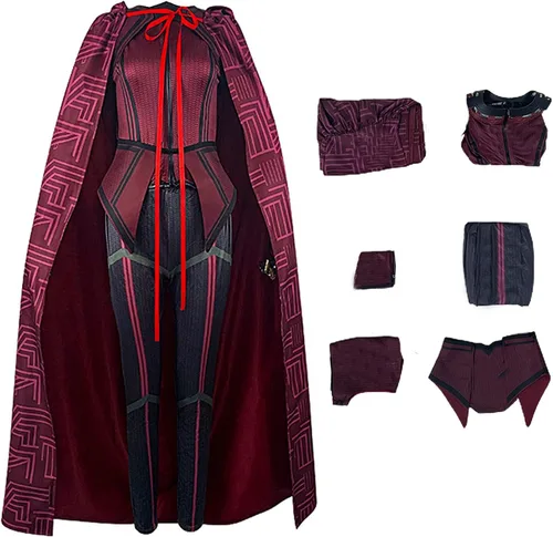 Vista 4 de Kuberas Maximoff - Disfraz de mujer con capa escarlata, bruja para adultos, disfraz de bruja escarlata, disfraz de bruja para Halloween, cosplay