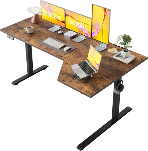 Vista 14 de Agilestic - Escritorio Eléctrico de Pie, Escritorio Ajustable en Altura de 55 Pulgadas en Forma de L, Escritorio para Sentarse y Pararse