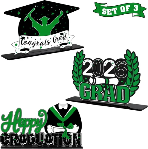 Vista 11 de LINGTEER Decoraciones de fiesta de graduación de clase 2026 – 3 piezas de felicitaciones de graduación 2026 de acrílico para centros de mesa de Azul