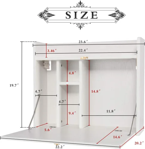 Vista 3 de ELECWISH Escritorio minimalista plegable para portátil montado en la pared, blanco, 23.5 x 20 x 20 pulgadas