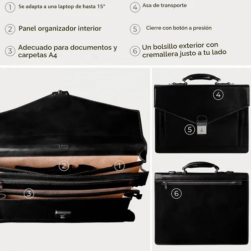 Vista 6 de Time Resistance Leather Briefcase for Men - Business Laptop Bag - Italian Handmade Leather Bag - Attache - Gift Box Included