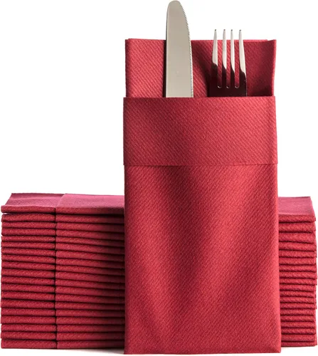 Vista 7 de Servilletas de papel desechables azul bebé con bolsillo incorporado para cubiertos, servilletas de tacto de lino absorbentes para cocina, baño