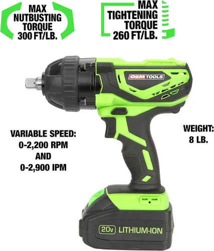 Vista 2 de OEMTOOLS 24481 Llave de impacto (uso pesado, llave de 1/2 pulgadas. de ion de litio), 1 unidad