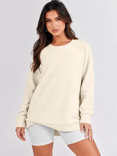 Vista 7 de ANRABESS - Sudadera de gran tamaño para mujer, cuello redondo, manga larga, tipo túnica, con cremallera lateral, sudadera con capucha, suéter