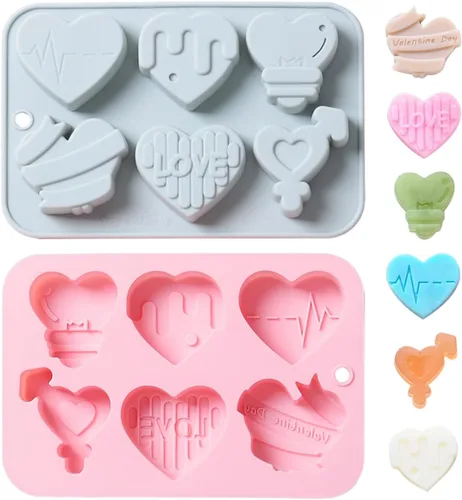 Vista 11 de Molde de silicona Chocoalte para el día de San Valentín, 2 formas diferentes, para decoración de pasteles, pequeña herramienta de arcilla de jabón