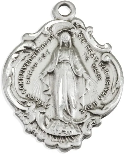 Vista 2 de Christian Utensils - Collar con colgante de medalla milagrosa de plata de ley, 1.1 pulgadas rgbc-df-1581