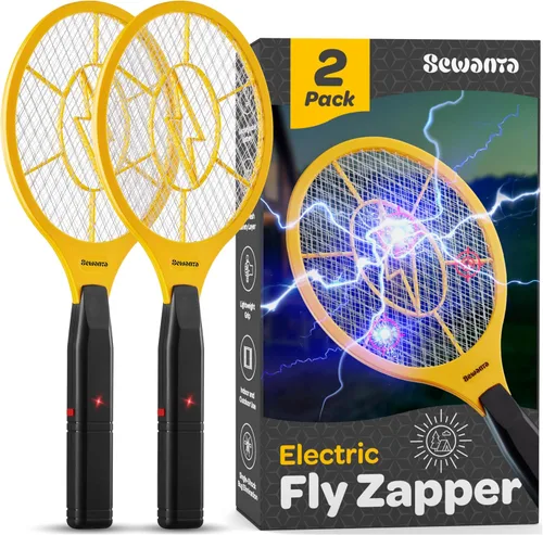 Vista 9 de Raqueta Matamoscas Eléctrica de Mano Zapeador de Insectos para Interiores/Exteriores - Potente 1500 Voltios Instantáneo Moscas/Insectos y Mosquitos