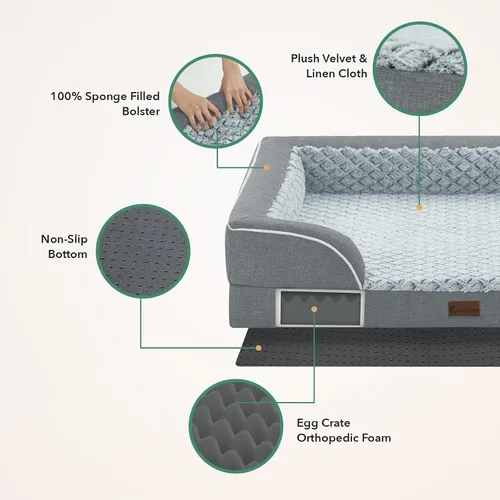 Vista 80 de Camas ortopédicas para perros grandes, cama de espuma viscoelástica impermeable para mascotas grandes con lados 89x56 cm, sofá para perros grandes