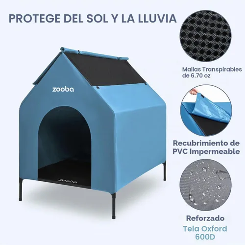 Vista 7 de Zooba Casa para perros 2 en 1 de 29 pulgadas para perros medianos, casa elevada para perros al aire libre e interior, refugio elevado para mascotas