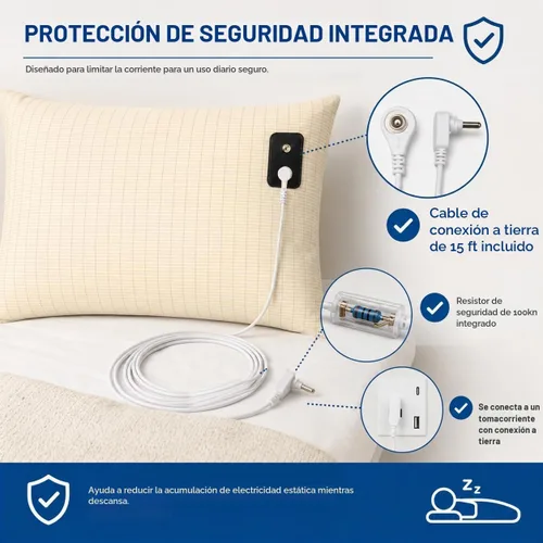 Vista 4 de Funda de Almohada con Conexión a Tierra Queen Conductiva, Fundas de Almohada con Conexión a Tierra de Algodón Orgánico, Sábanas con Conexión a