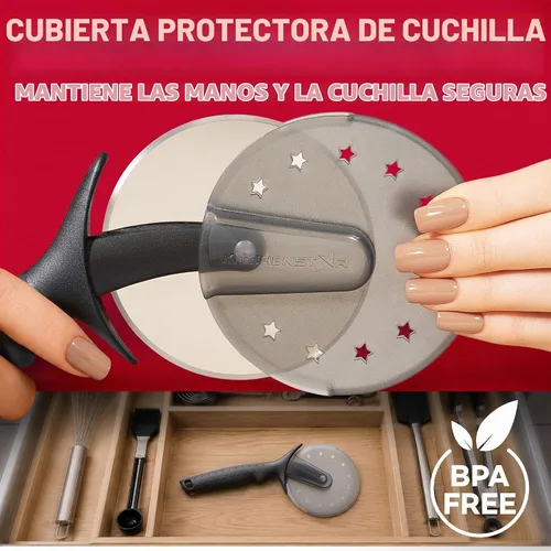 Vista 5 de Cortador de Pizza KitchenStar - Cuchillo de corte de acero inoxidable 304 con hoja súper afilada, mecanismo de eje anti-vacilación, mango ergonómico