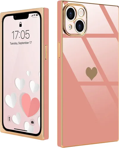 Vista 40 de Compatible con iPhone 12 Funda Rectangular Bonita Chapado Dorado Lujo Corazón de Amor Funda de Teléfono para Mujeres Niñas A Prueba de Golpes