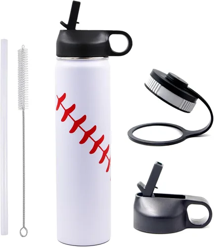 Vista 34 de Botella de agua de baloncesto de 12 onzas, botella de agua deportiva aislada al vacío de acero inoxidable con popote y 2 tapas, botella de agua