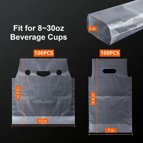 Vista 3 de Elyfree 200 unidades de transportador de bebidas para entrega, transportador de plástico transparente con asa para café/té/jugo, bolsas portátiles