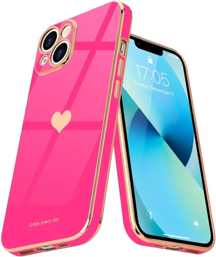 Vista 9 de Teageo - Funda para iPhone 13 mini para mujeres y niñas, diseño de corazón de amor, color negro Luxury Bling Plating Soft Back Cover Raised Full