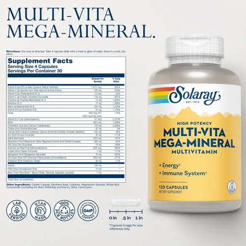 Vista 2 de SOLARAY Multi-Vita Mega-Minerales Cápsulas Multivitamínicas 120