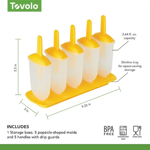 Vista 7 de Tovolo Moldes clásicos para congelador para paletas congeladas, paquete de 5 unidades para niños y niños, moldes reutilizables para paletas
