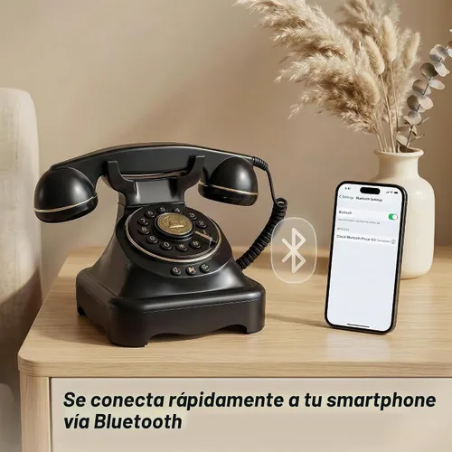 Vista 5 de Teléfono fijo Bluetooth Teléfono giratorio retro compatible con asistente de voz Diálogo inteligente, reproducción de música, llamadas manos libres
