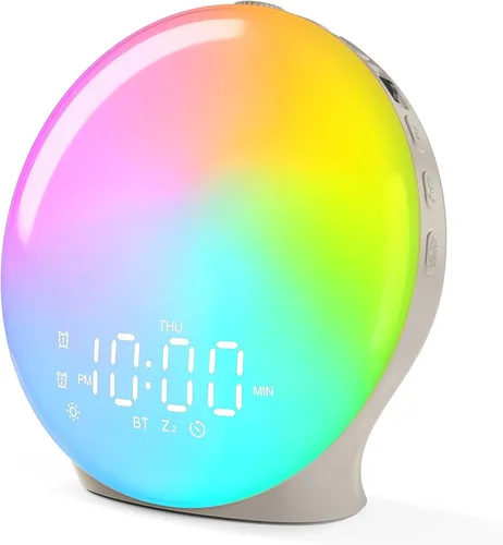 Vista 12 de JALL Reloj despertador Sunrise para dormitorios con máquina de sonido de ruido blanco, despertador de luz despertador para personas que duermen