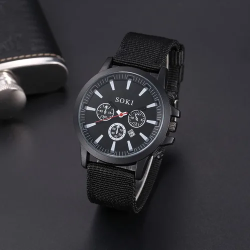 Vista 5 de Lancardo Reloj deportivo con esfera negra para hombre correa de nailon impermeable vela de fecha al aire libre para Navidad