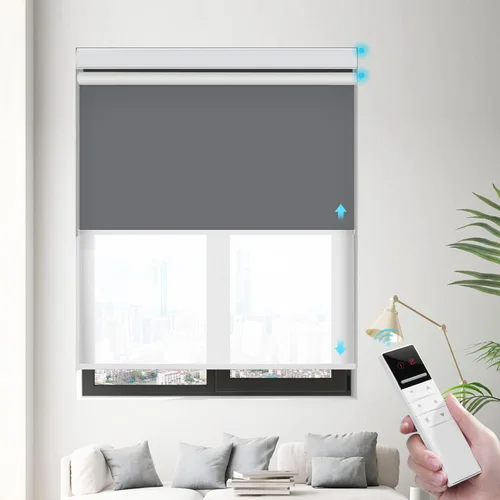 Vista 11 de ZSTARR Persiana inteligente doble motorizada para ventana con control remoto, persiana enrollable opaca automática tamaño personalizable, con cenefa