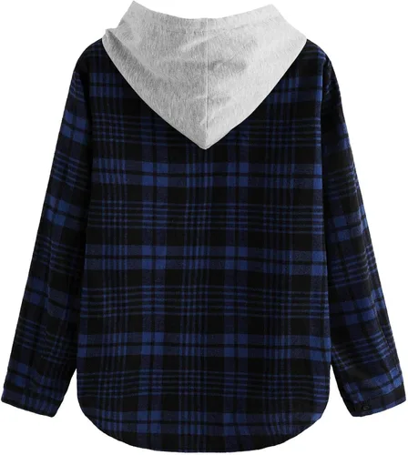 Vista 2 de SweatyRocks - Sudadera con capucha para mujer, manga larga, con botones, diseño a cuadros