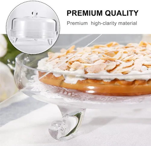 Vista 5 de Soporte de acrílico para pasteles con tapa de cúpula: soporte cubierto elegante para tartas con patas grande con cúpula uso como soporte, cubierta