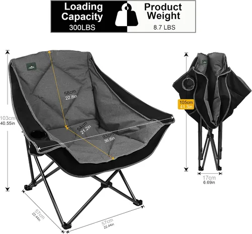 Vista 3 de Northroad Silla de camping plegable de gran tamaño, silla de césped acolchada para exteriores con soporte para tazas, bolsa de transporte