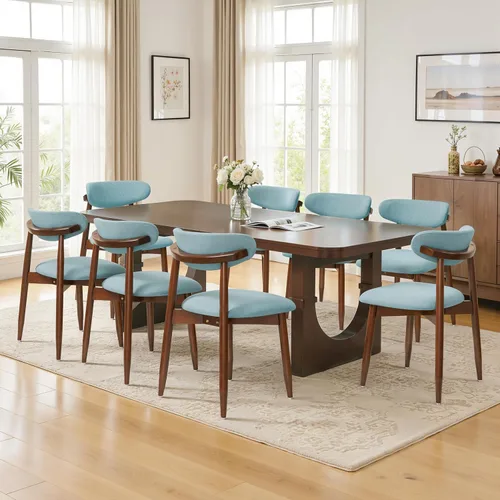 Vista 10 de CHUN YI Juego de 2 sillas de comedor tapizadas de madera maciza, sillas auxiliares de cocina de tela moderna de mediados de siglo con respaldo Beige