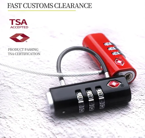 Vista 2 de munkees Cerradura de equipaje aprobada por la TSA, combinación de 3 dígitos, construcción de metal (rojo)