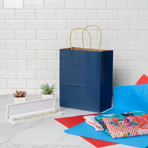 Vista 5 de Prime Line Packaging Bolsas de regalo de papel, bolsas de regalo azul marino, pequeñas con asas, bolsas de compras para negocios, golosinas