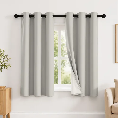 Vista 51 de 2 paneles de cortinas 100% opacas, de peso medio, con aislamiento térmico y ojales para dormitorio, sala de estar, tratamiento de ventana