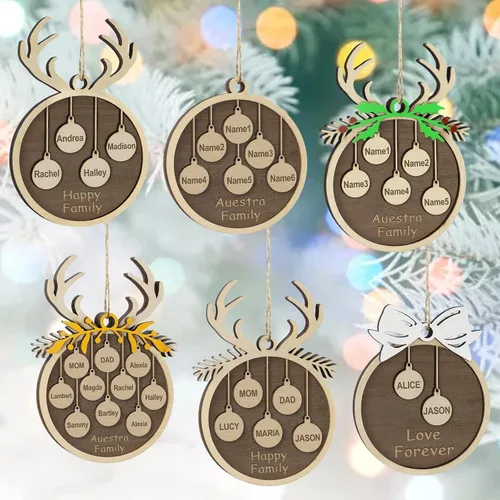 Vista 5 de Adornos de Navidad personalizados familiares de 1, 2, 3, 4, 5, 6, 7, 8, 9, 10, adornos de madera personalizados, decoraciones de Navidad, regalos