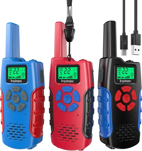 Vista 8 de Inspireyes Walkie Talkies para niños recargables de largo alcance, paquete de 2 Rojo + amarillo
