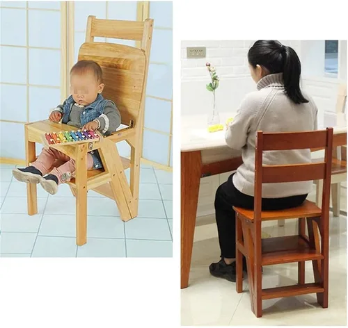Vista 6 de Taburete plegable de madera, silla de escalera portátil, silla de escalera multifunción, silla de escalera para biblioteca del hogar, máximo 4 Negro