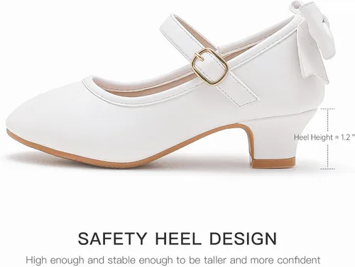 Vista 6 de Dufannie Zapatos de vestir para niñas, zapatos de tacón bajo de princesa, zapatos planos con purpurina para bodas y fiestas