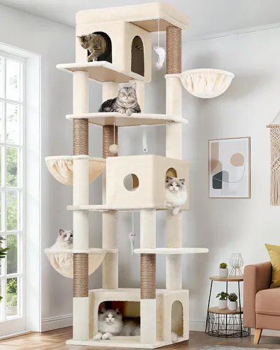 Vista 8 de Globlazer Árbol de Gato de Rincón de 66 Pulgadas, Torre de Escalada de Varios Niveles para Gatos de Interior, Condominios para Gatitos, Torre