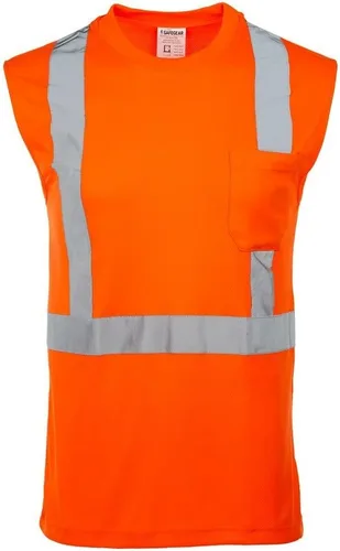 Vista 5 de J. J. Keller & Associates, Inc. Camiseta de alta visibilidad para hombre, sin mangas, ANSI Clase 2 Tipo R, bolsillo en el pecho, SAFEGEAR