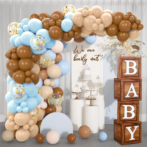 Vista 5 de DataMoon Decoraciones de Baby Shower "We Can Bearly Wait" - Cajas para bebé con letras, Globos Boho, Telón de fondo "We Can Bearly Wait" para Baby
