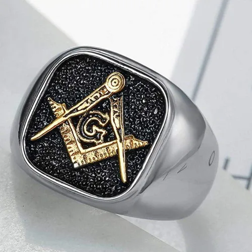 Vista 2 de Jude Jewelers Anillo masónico masónico estilo sello de dos tonos de acero inoxidable plata oro