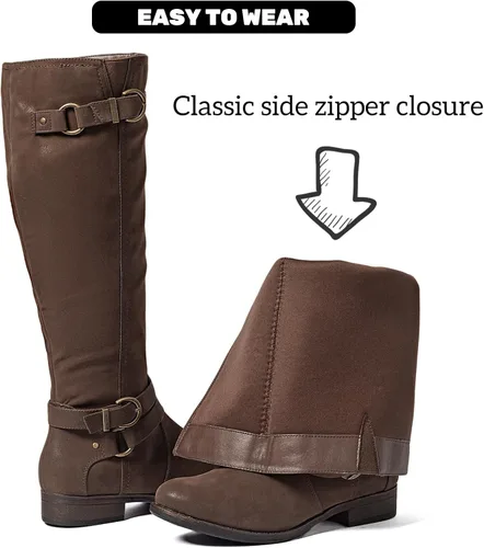 Vista 2 de Botas altas hasta la rodilla para mujer, elegantes y cómodas, con punta redonda, cierre de cremallera lateral, para otoño e invierno para mujer