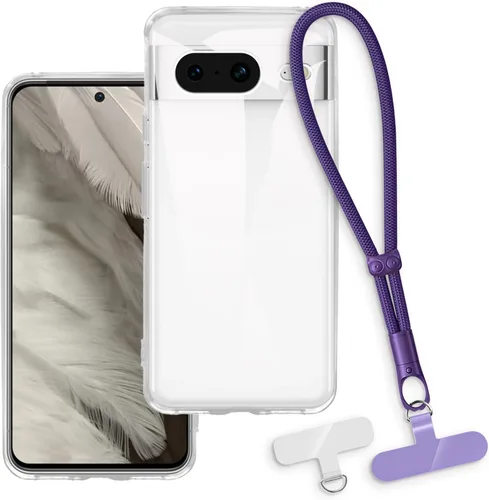 Vista 9 de Estuche y correa de muñeca para Pixel 8 - transparente+negro Funda protectora 2 en 1 para teléfono de 6.2 pulgadas con cordón desmontable y Funda