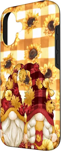 Vista 2 de iPhone 16 Autumn Fall Gnome Pumpkin Buffalo Plaid Pattern Sunflower Case