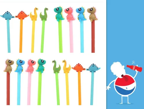 Vista 5 de Bonitos bolígrafos de tinta negra de dinosaurio, divertidos bolígrafos de gel de escritura kawaii para suministros escolares de oficina, juego de 16
