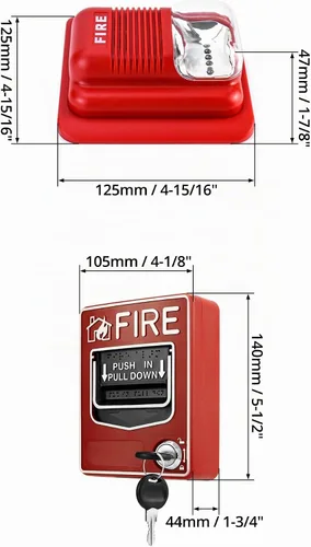 Vista 7 de QWORK Estación de Alarma de Sonido y Luz de Emergencia con Cable, Sirena Estroboscópica de Cuerno de 12 / 24V CC con Botón de Alarma de Pánico
