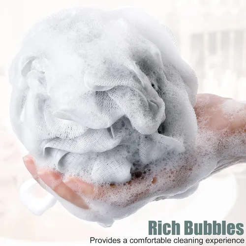 Vista 4 de Shellwei 32 esponjas de baño para ducha, 2.12 oz de carbón, grande, de malla, esponjoso, suave, para hombres y mujeres, con accesorios de baño