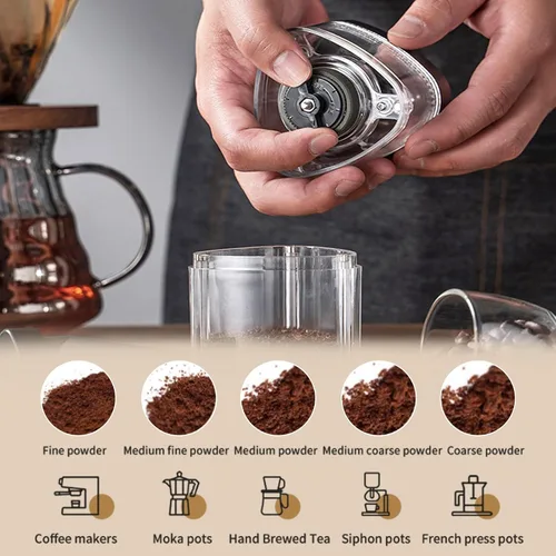 Vista 2 de Molinillos de café para uso doméstico, molinillo de café de rebabas, cafetera con molinillo de carga USB integrada, molienda gruesa y fina, adecuada