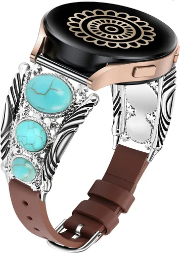 Vista 12 de Correa de cuero Minyee compatible con Samsung Galaxy Watch 7/6/5/4/FE/Active 2 de 40mm 44mm/Watch 6 Classic de 43mm 47mm/Watch 5 Pro de 45mm