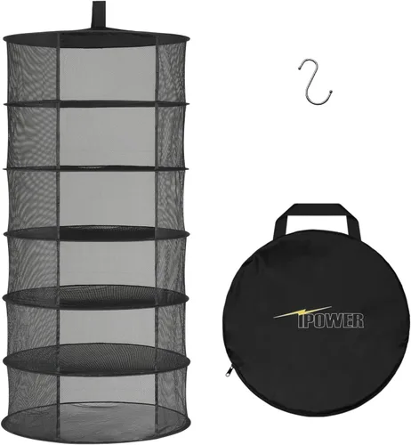 Vista 8 de iPower Red de secado plegable de malla para hierbas de 2 pies y 6 capas con cremalleras, anillo resistente para plantas hidropónicas, bolsa