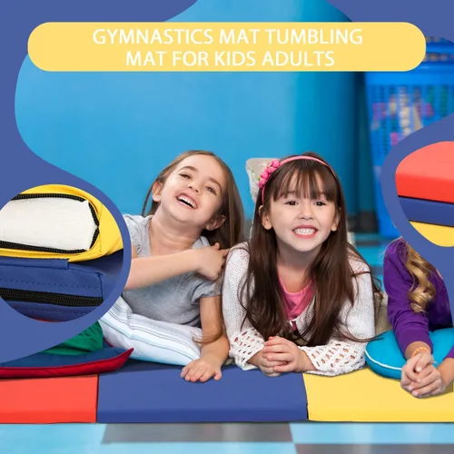 Vista 2 de Colchoneta de gimnasia para acrobacias, plegable, tapete de ejercicio para niños, adultos, tapete de yoga de piel sintética con asas de transporte
